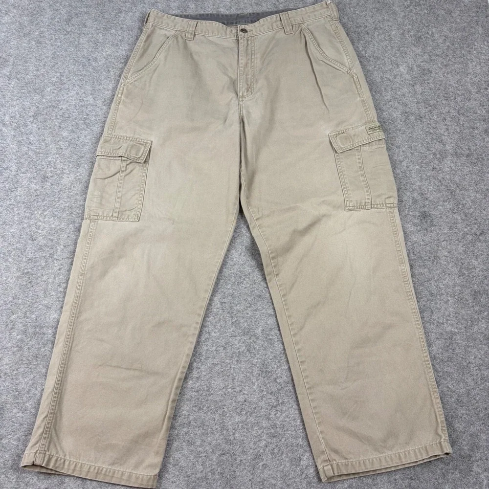 Wrangler Cargo Pants Mens 36x30 Tan Khaki Cowboy Utility Workwear Baggy Wide Leg